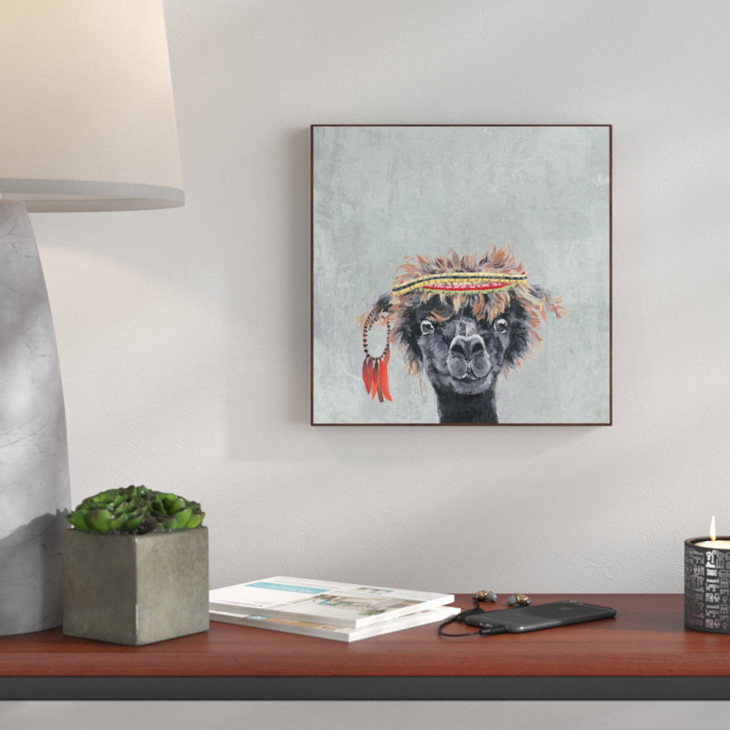 Hatten «Hippie Llama», reproduction sur toile tendue, H 40 po x l 40 po x P 1,5 po, Cadre brun