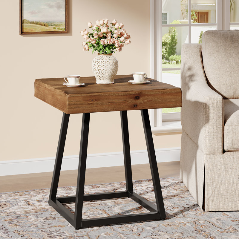 Table de bout en bois massif 19,69 ", table d'appoint industrielle avec structure en métal, Paquet individuel