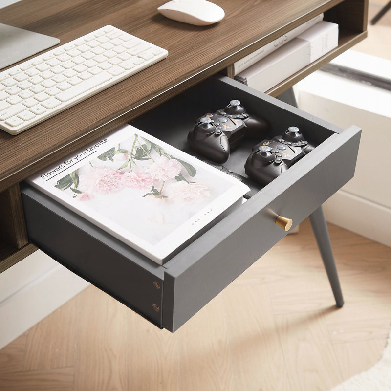 Bureau d'écriture moderne avec 3 tiroirs, Noyer