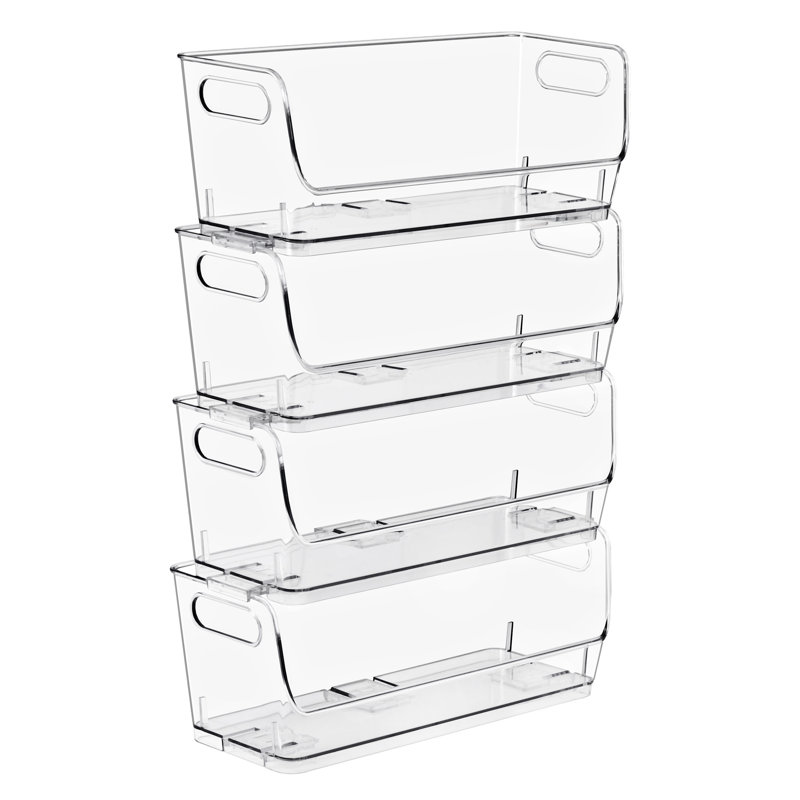 Sorbus Stackable Storage Bins Open Front, Clear Stackable Storage Bins, Pantry Bins for Storage and Organization, Acrylic Stackable Bins for Kitchen, Clear Pantry Organizer Bins (Small Narrow), Set of 4