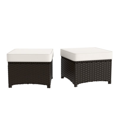 Outdoor Patio Wicker Ottomans with Olefin Cushions