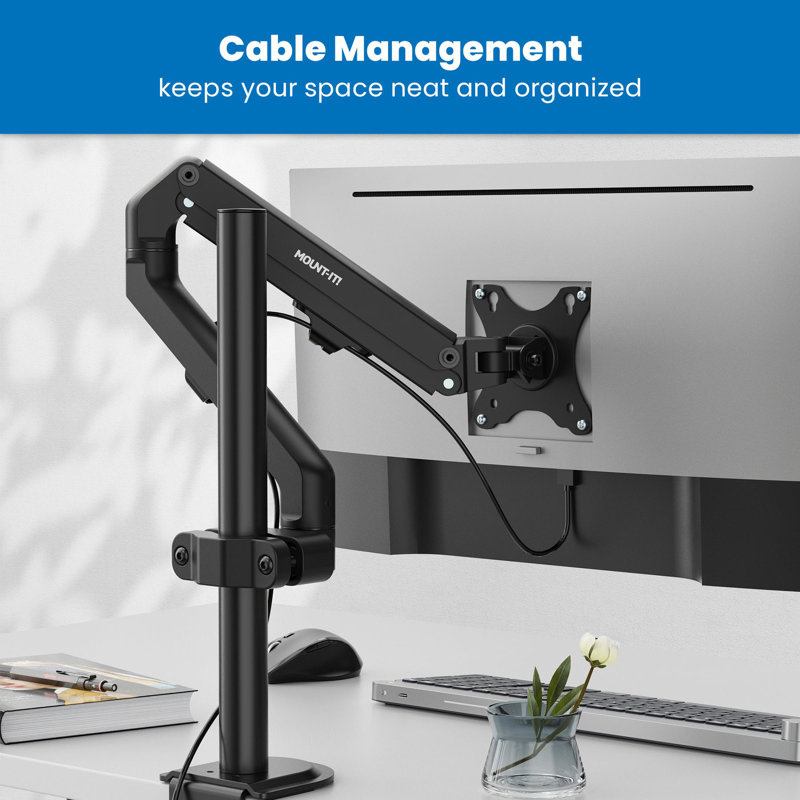 Black Steel Adjustable Wall Monitor Arm for 32" Screens