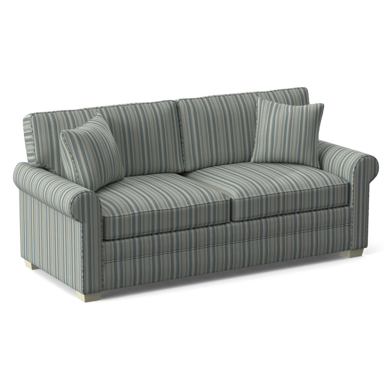Bedford Sofa, Green and Blue Stripe; 0252-54, Frost White Finish