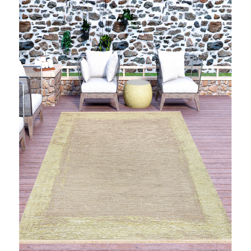 Tapis brun / beige en polyester tissé à la machine, Rectangle 6 pi 7 po x 9 pi 6 po