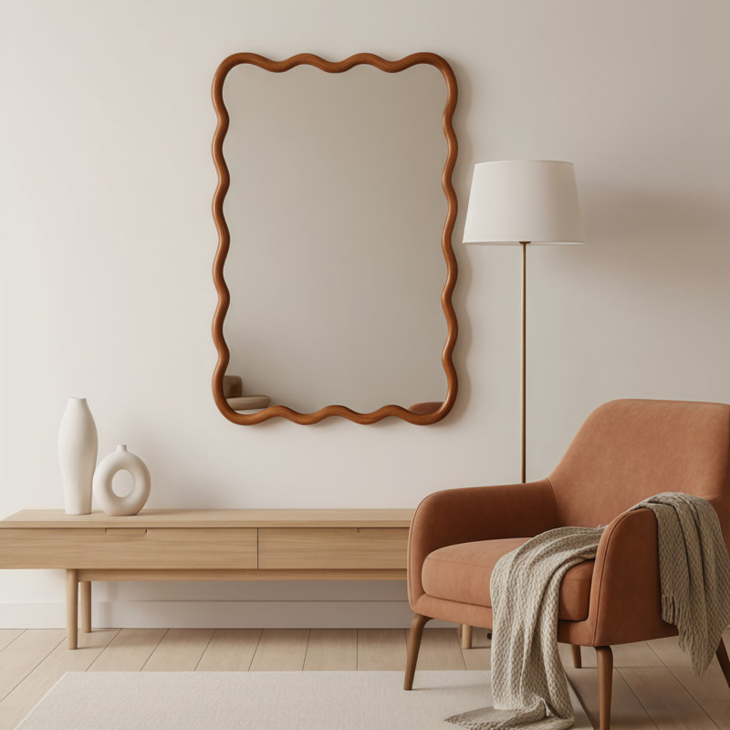 Miroir décoratif naturel en bois naturel ondulé rectangulaire, Bois naturel, 36 po x 24 po