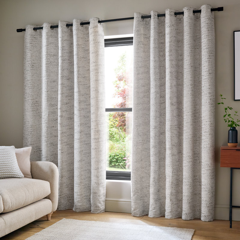 Chunky Boucle Lined Eyelet Curtains, Cream, 46 x 72 Inch