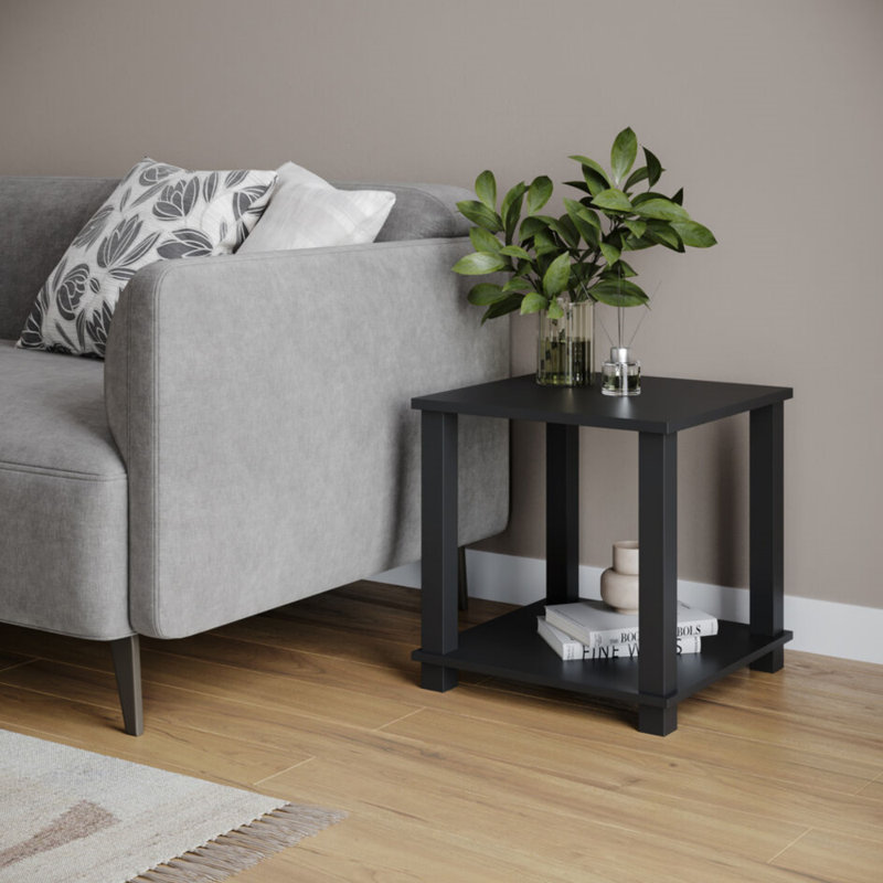 Shavar 39.5cm W Solid Wood Bedside Table, Black