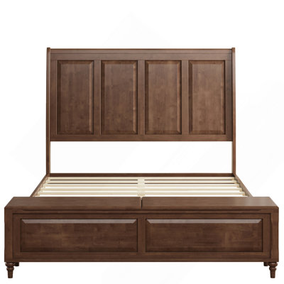Bed Frame With Tall Headboard And Storage Bench,Soild Wood Sleigh Bed With 64" Storage Chest,No Box Spring Needed