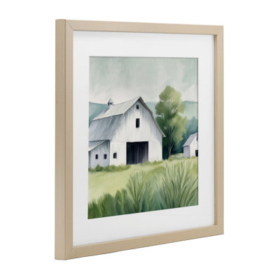 Farm Home White Barn Framed Print Under Glass, design by Kim Allen
