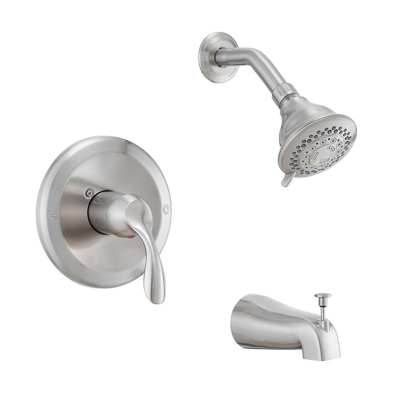 Chrome Finish Bathroom Shower Faucet Set with Tub Spout, 5-Spray Rain Shower Head & Pressure Balance Valve, Chrome
