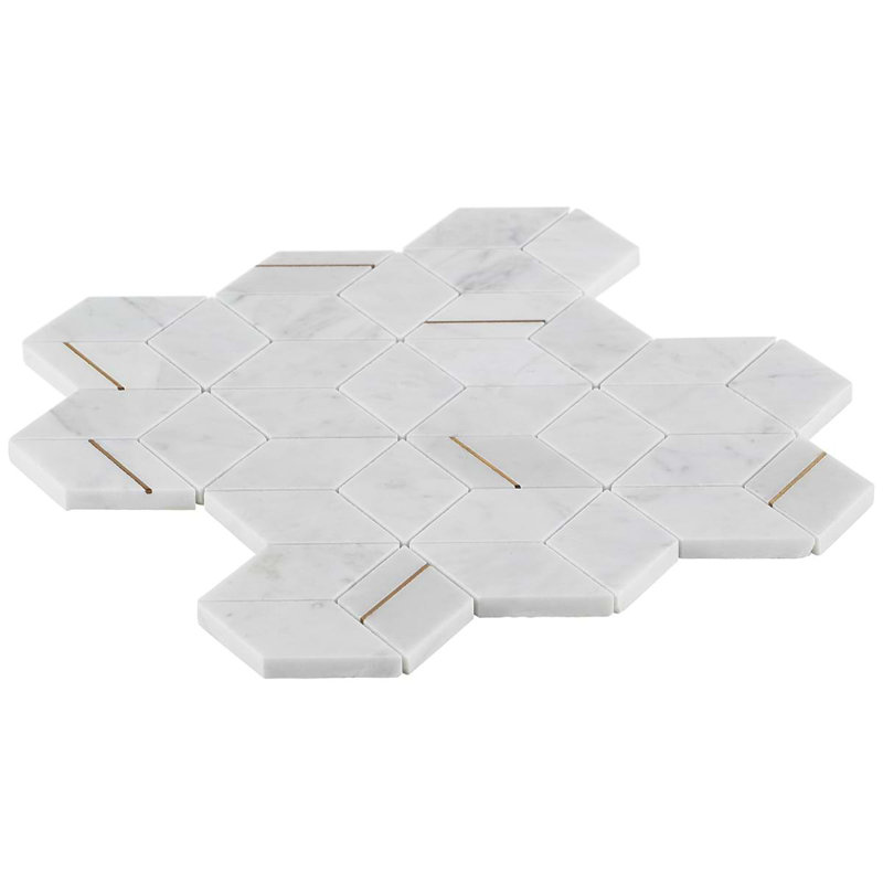 Morgana Polished Marble And Brass Mosaic, Carrara