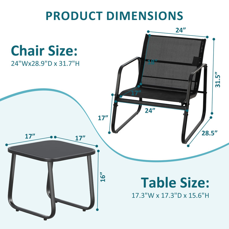 3-Piece Outdoor Set, Outdoor Furniture Set with PVC-coated polyester Chairs & Glass-Top Table, Conversation Set of 3 for Porch, Lawn, Garden, Yard, Balcony, Poolside