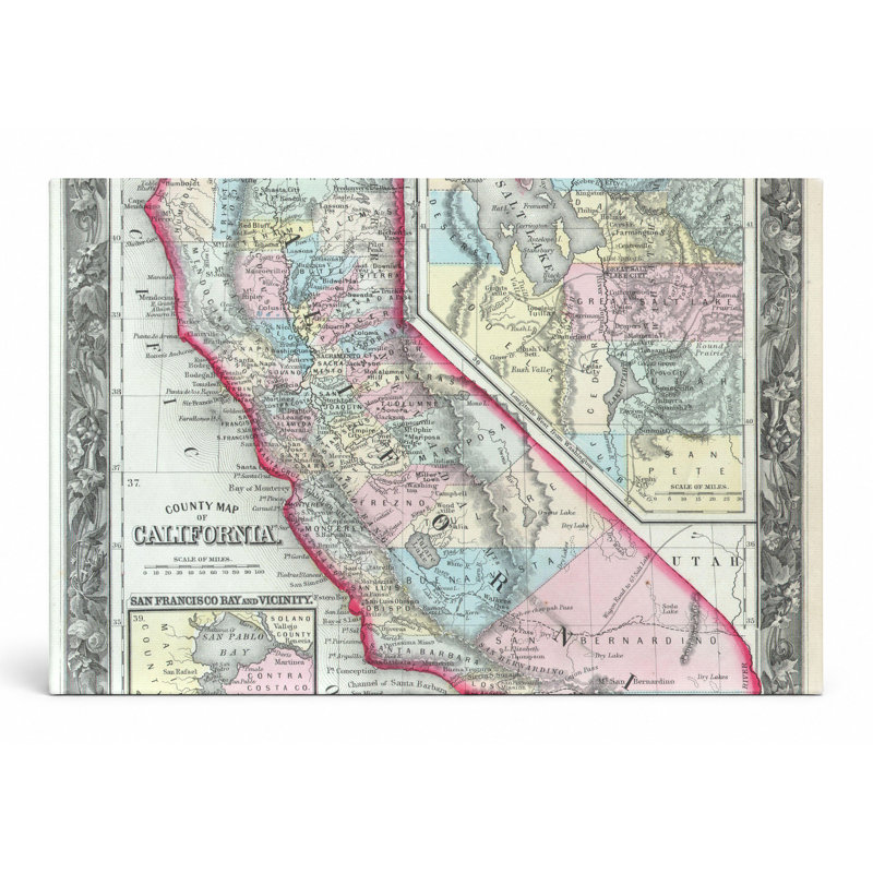 «County Map of California» (1860) - art mural sur toile paysage, 18" W x 12" H