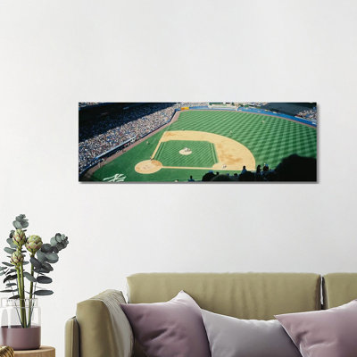 High angle view of spectators watching a baseball match in a stadium, Yankee Stadium, New York City, New York State, USA 1 Piece Wrapped Canvas Panoramic Wall Art