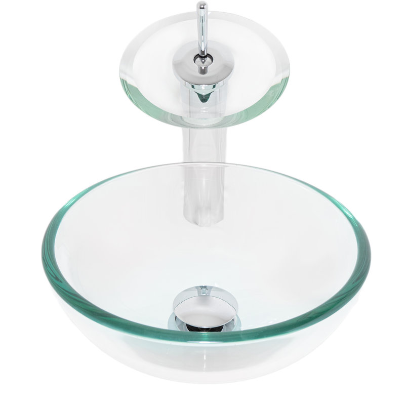 Novatto 12'' Glass Circular Bathroom Sink with Faucet, Chrome