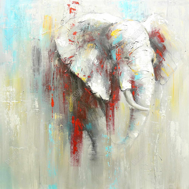 Toile abstraite éléphant - décor de chambre à coucher, art animalier encadré