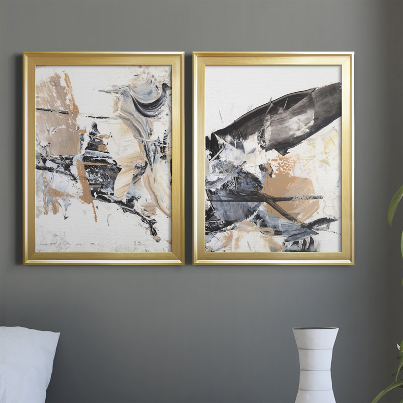 Ruckus III - Ensemble de 2 peintures sur toile encadrées, H 30,5 po x l 22,5 po x P 1 po, Or