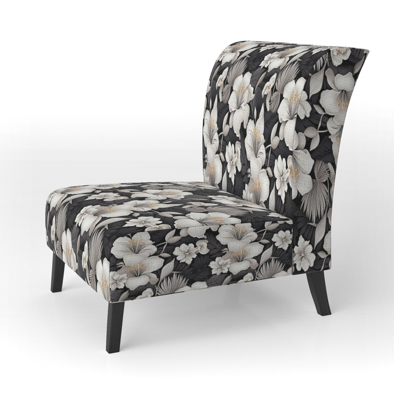 Fauteuil de chambre rembourré C, Motif tropical tropique monochrome