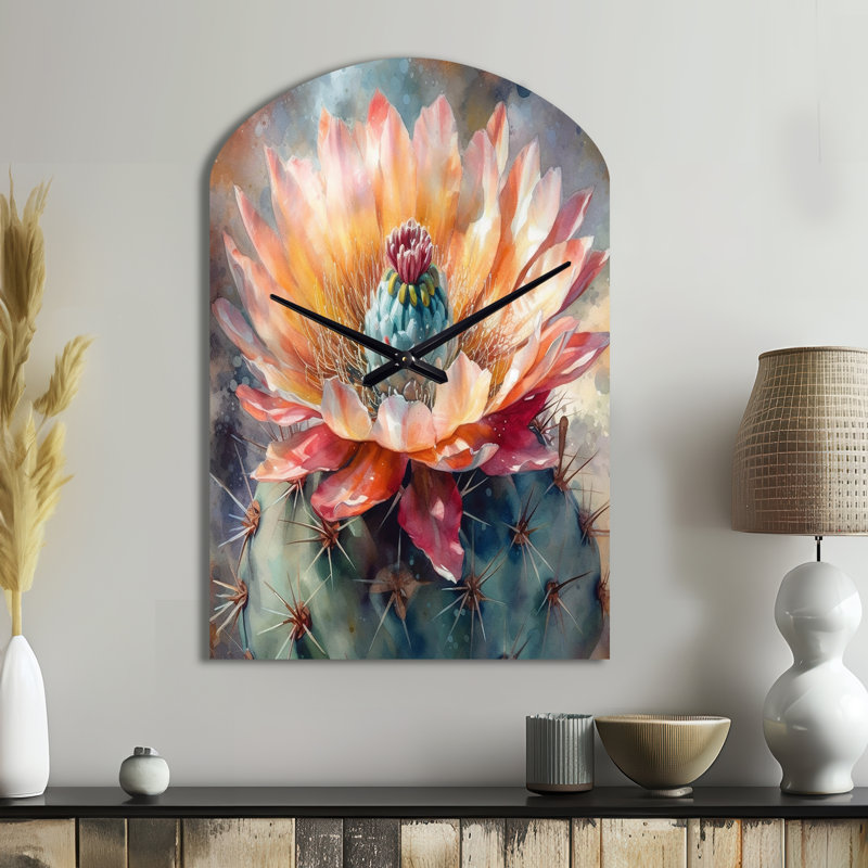Horloge murale orange, cactus orange et vert, Grand