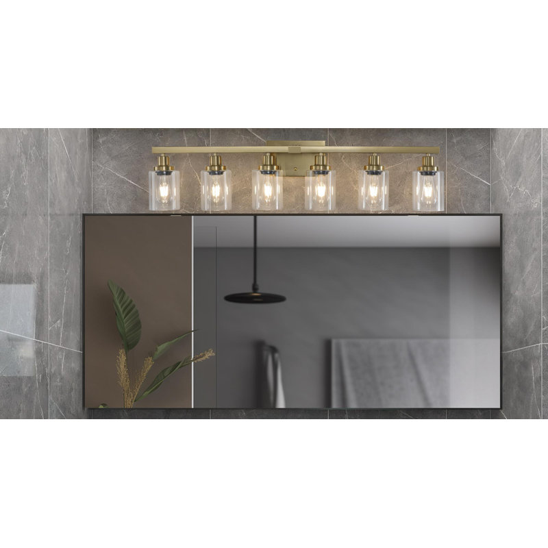 Éclairage pour meuble-lavabo de salle de bain, abat-jour en verre transparent, sans ampoules, Six lumières, Or brossé