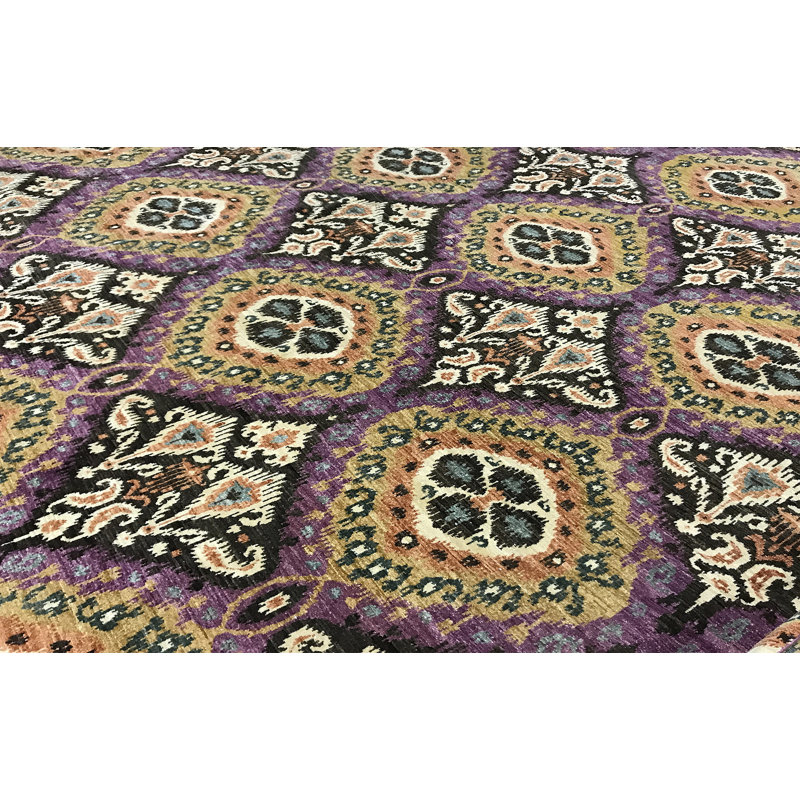 Tapis mauve et jaune de haute qualité noué à la main Ferrahan