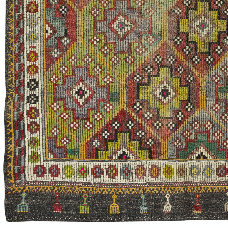 Tapis turc Jajim 6,2 x 11,5 pi rétro, tapis unique en laine tissé à la main