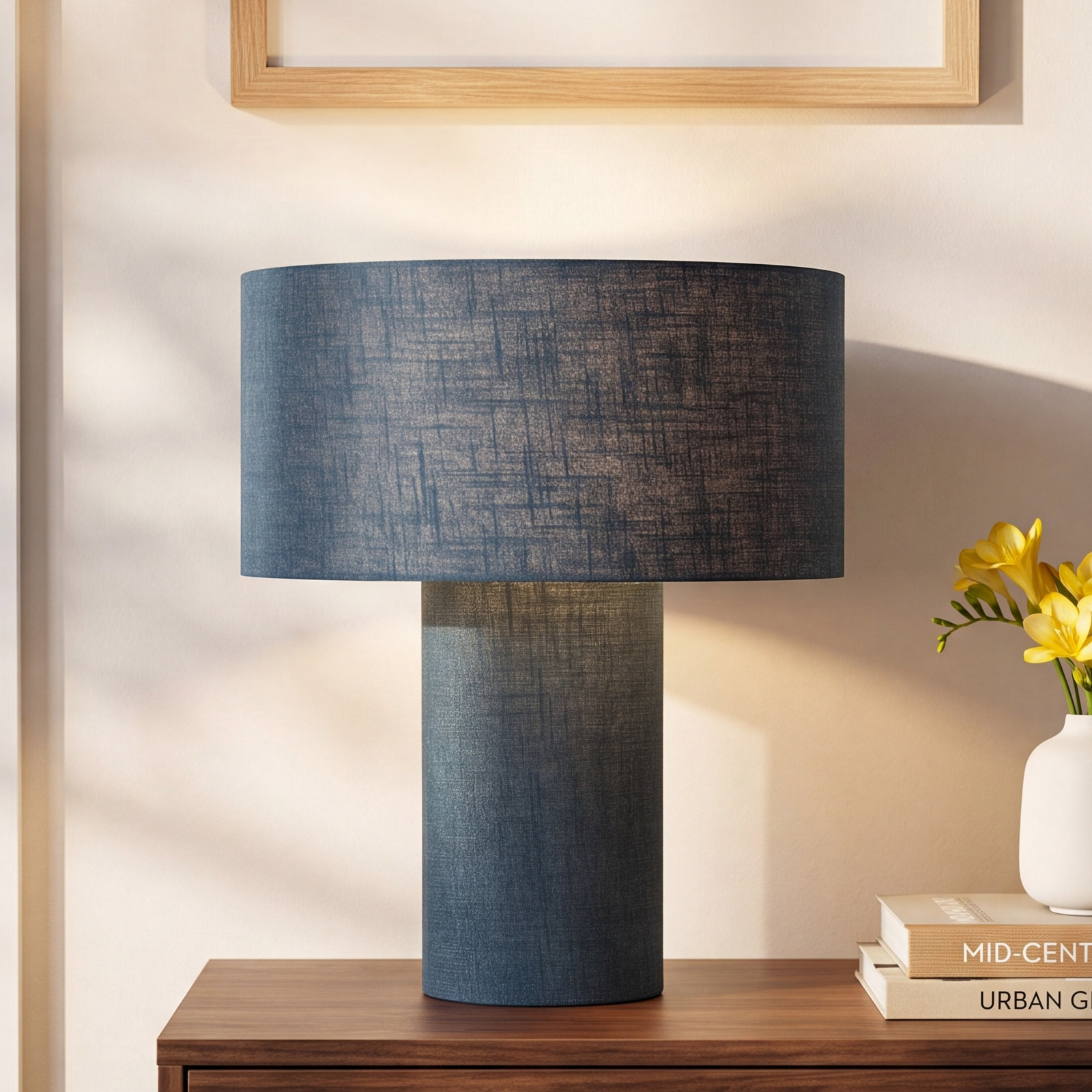 Dimmable Linen Table Lamp, Blue