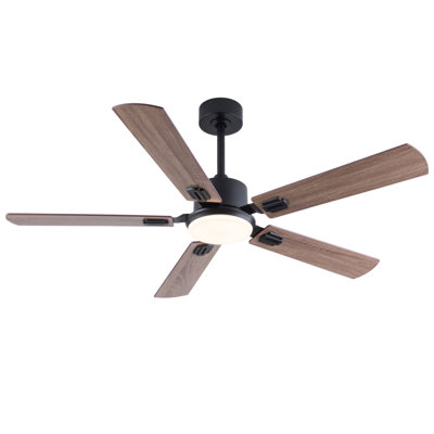 Ventilateurs de plafond noirs de 52 pouces avec lumières et télécommande, ventilateur de plafond moderne intérieur / extérieur pour le patio de la chambre à coucher, moteur à courant continu silencieux réversible à 6 vitesses, 3 téléviseurs, pales à finition double