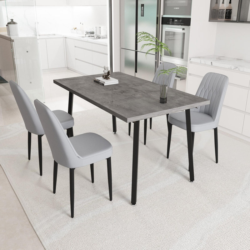 Ensemble de table de salle à manger moderne avec table extensible et chaises en polyuréthane, 5, Gris