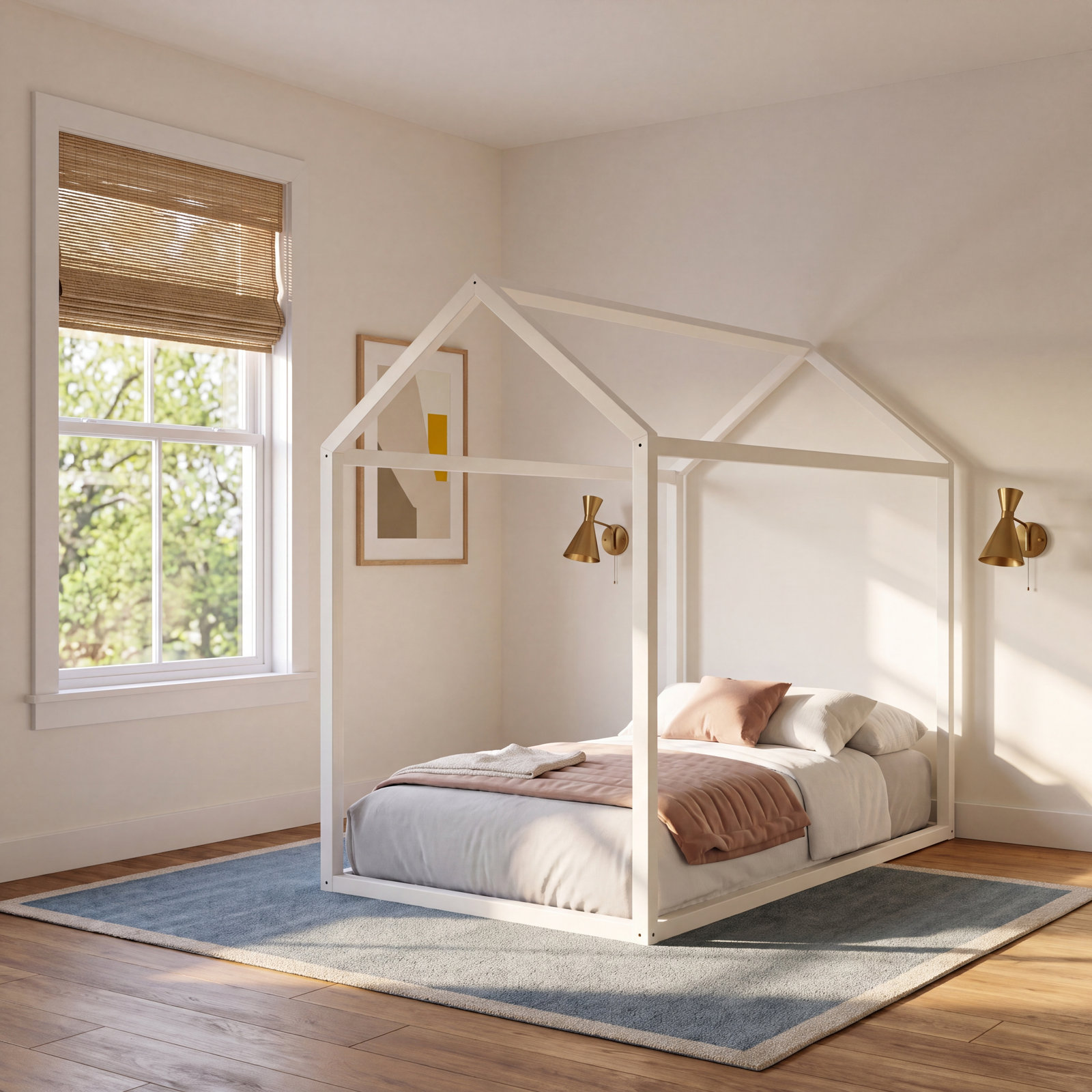 Zirke Twin Canopy Bed, Antique White