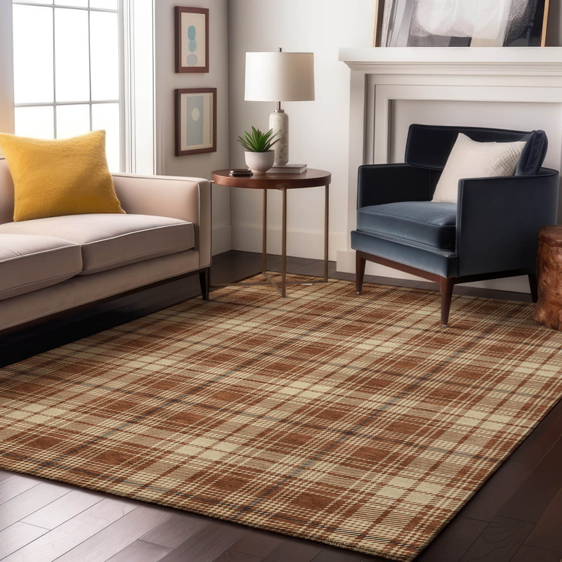 Premium Machine Washable Lyndhurst AMF993 Plaid Rug, Rectangle 10' x 14'