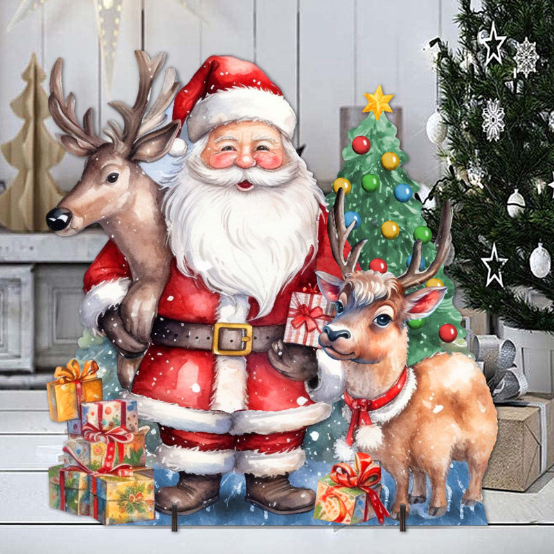 Figurine Père Noël avec des rennes
