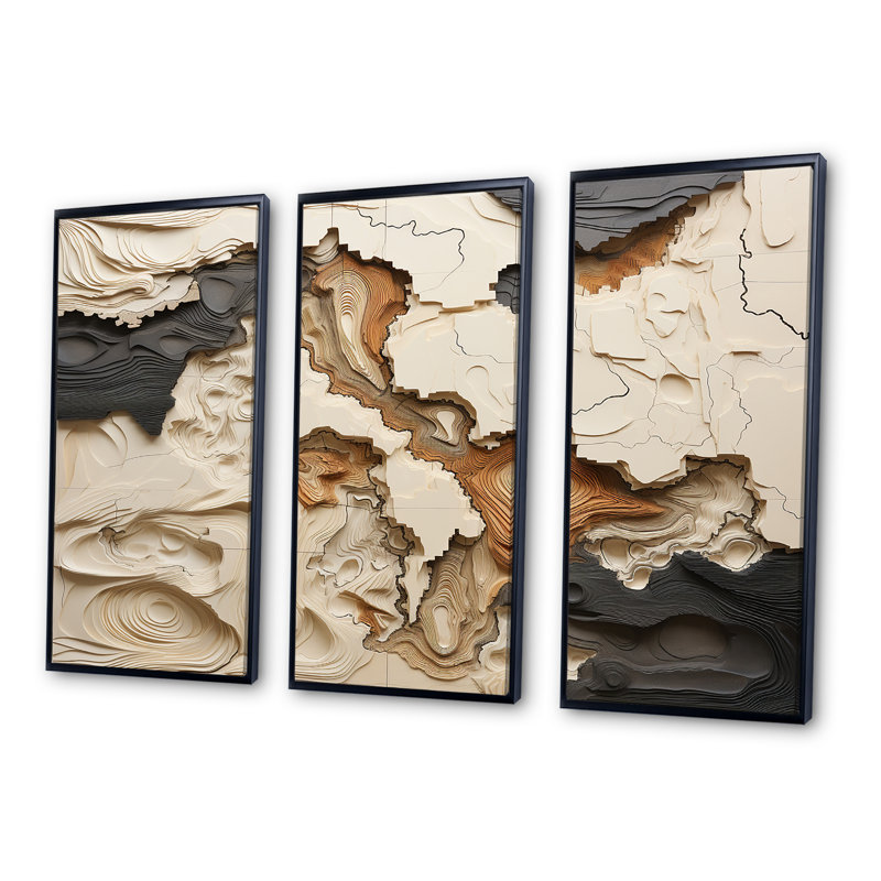 Ensemble de décoration murale beige et brun «African River Collage», H 40 po x l 60 po x P 1 po, Black Floater Framed