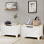 Ensemble de 2 bancs de rangement en bois blanc avec couvercle - Banc à chaussures multifonctionnel, coffre à couvertures et coffre à jouets pour l'entrée, la chambre à coucher ou le salon-1883247366-1942872960