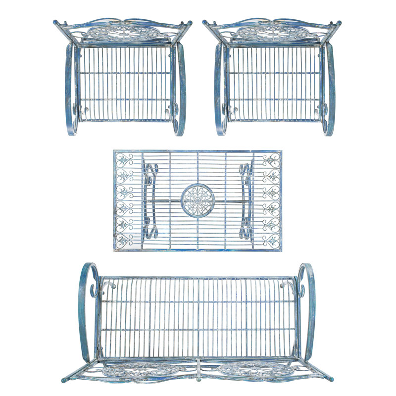 Pafford Ornate Iron Conversation Set, Antique Blue