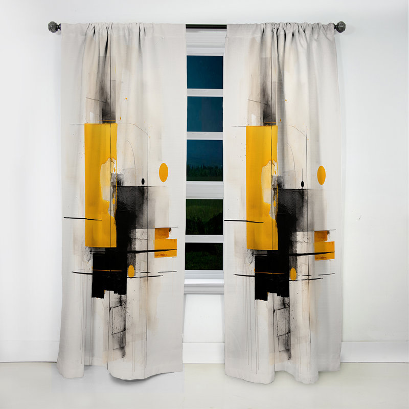 Gris pur jaune minimalisme pureté de forme I - Rideau occultant abstrait minimalisme - 1 panneaux, L 52 po x L 108 po