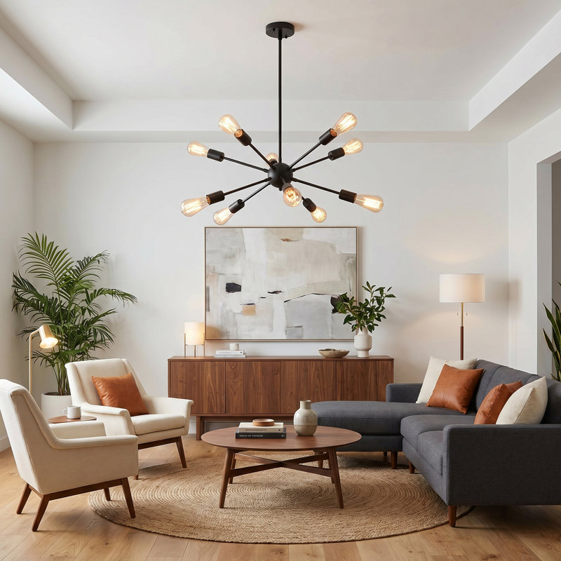 Luminaire d'îlot de cuisine moderne à 10 lumières avec lustre sphérique Spoutnik Jamee, Noir mat, 10 lumières