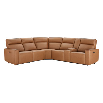 Jarobi 6 - Piece Upholstered Genuine Leather Power Recliner Sectional Sofa with Storage Console