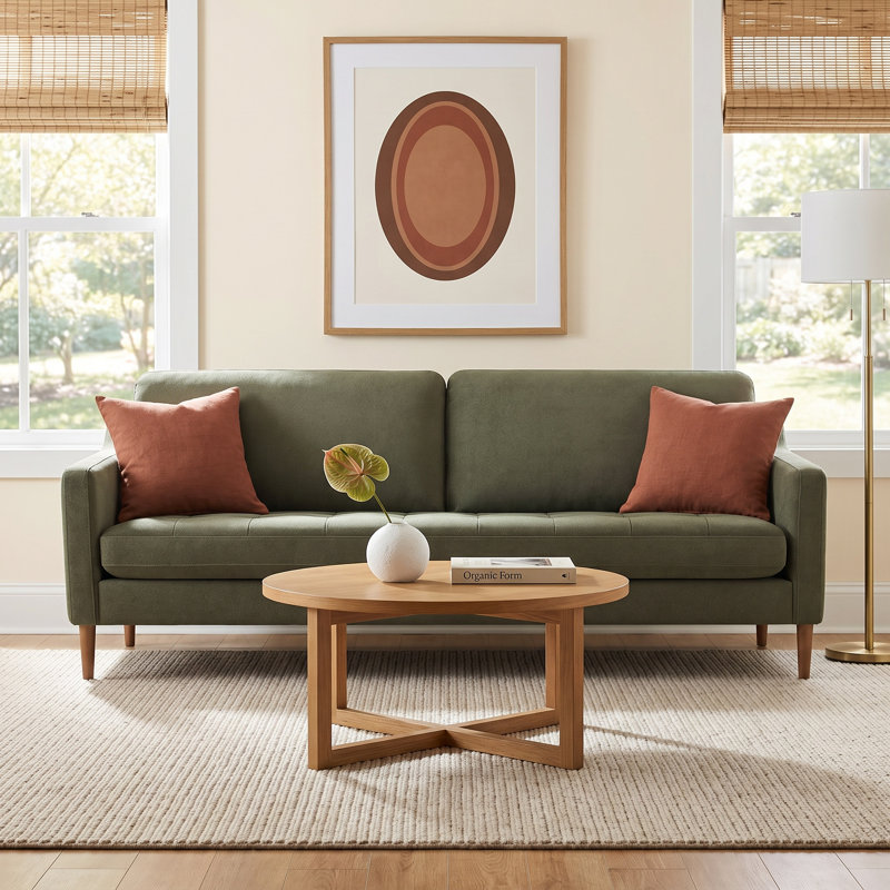 Daylen 86'' Upholstered Tufted Sofa with Solid Wood Legs, Vesper Forest Velvet