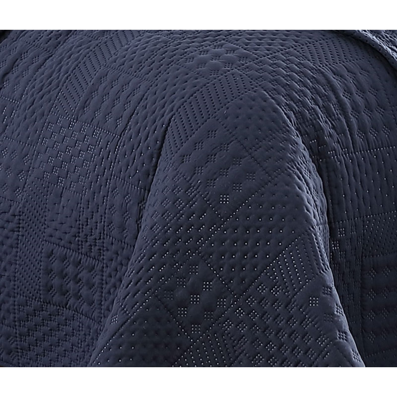 Ensemble de courtepointe réversible en microfibre Yardley, Bleu marine, Courtepointe très grand et 2 très grandes taies