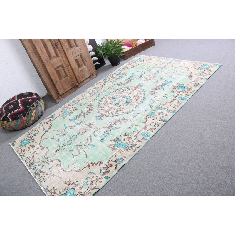 Large Vintage Turkish Oushak Rug with Green Floral Madellion Design Ideal for Salon Spaces - 2558
