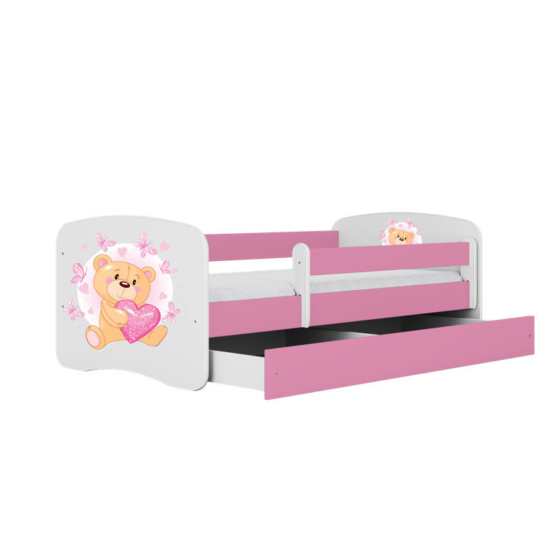 Cicero Drawer Convertible Bed and Mattress, Toddler (70 x 140 cm), Pink/White