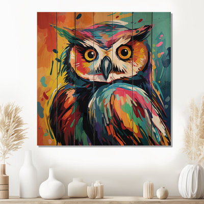 Colourful Owl Popart Watchers I - Owl Animal On Wood Print