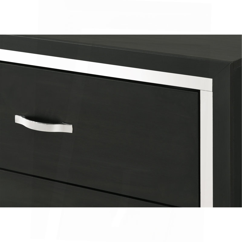 Meuble de chambre à coucher moderne à 1 tiroir Glam 4 tiroirs avec poignées en métal noir