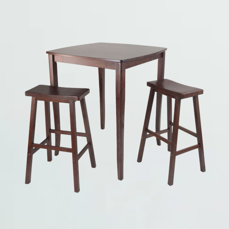 Marez Brown 3-Pc Dining Set With 1-Table and 2-Stools, 38.52'' H X 33.52'' W X 33.52'' D