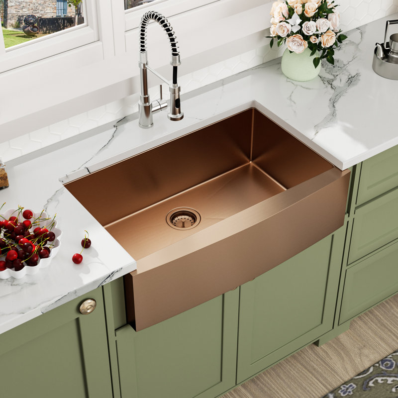 36"L Rose Gold Farmhouse / Apron Single Bowl Kitchen Sink 16 Gauge Stainless Steel Kitchen Sink with Basket Strainer