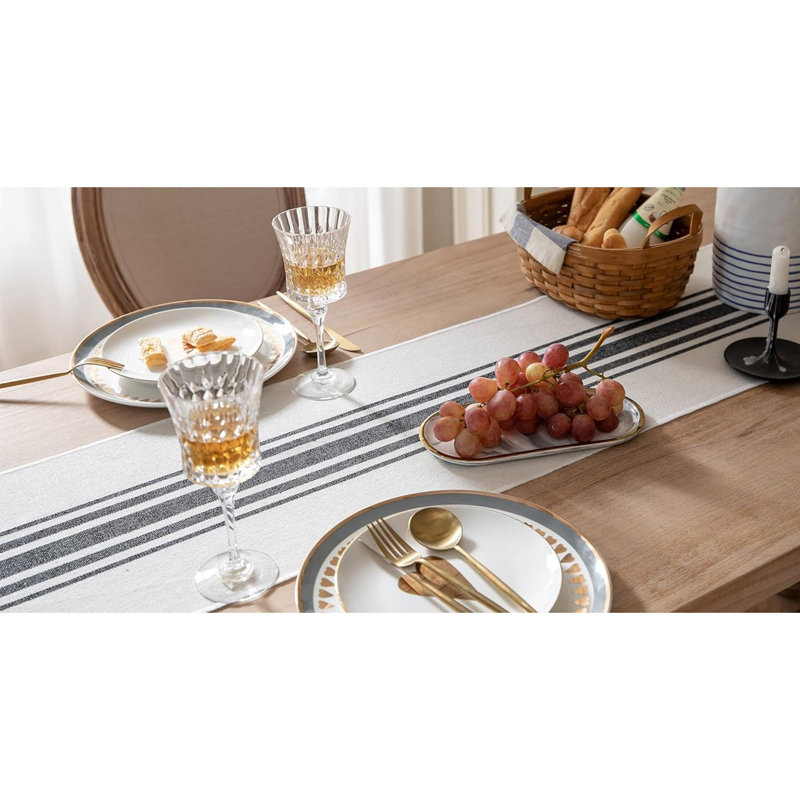 Chemin de table Molique, 60 po x 13 po, Beige / noir