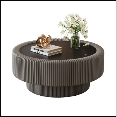 Rangement rond avec plateau en verre trempé et cuir de qualité supérieure