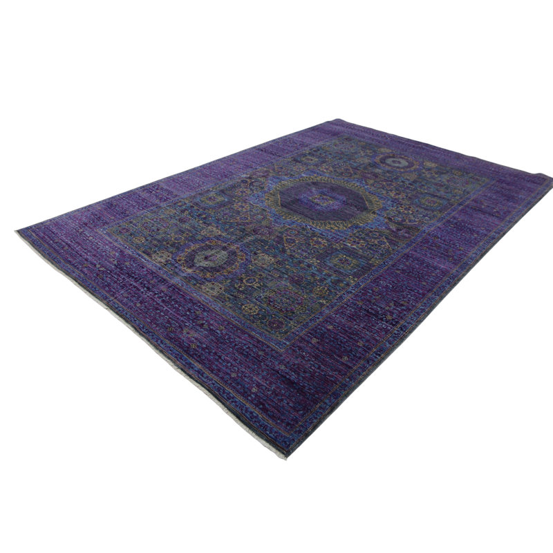 Hand Knotted Wool Area Rug in Gray And Purple