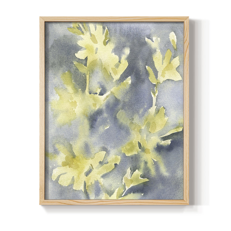 Forsythia Blooms II, reproduction encadrée - bois massif, H 11 po x l 9 po